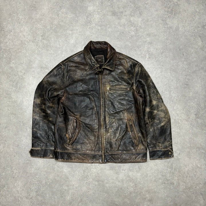 Vintage Faded Brown Leather Jacket (XL)