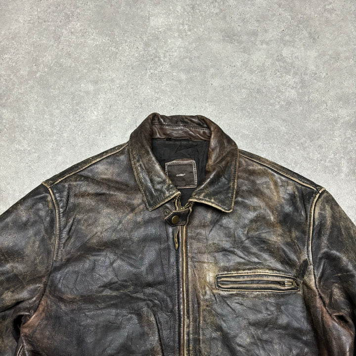 Vintage Faded Brown Leather Jacket (XL)