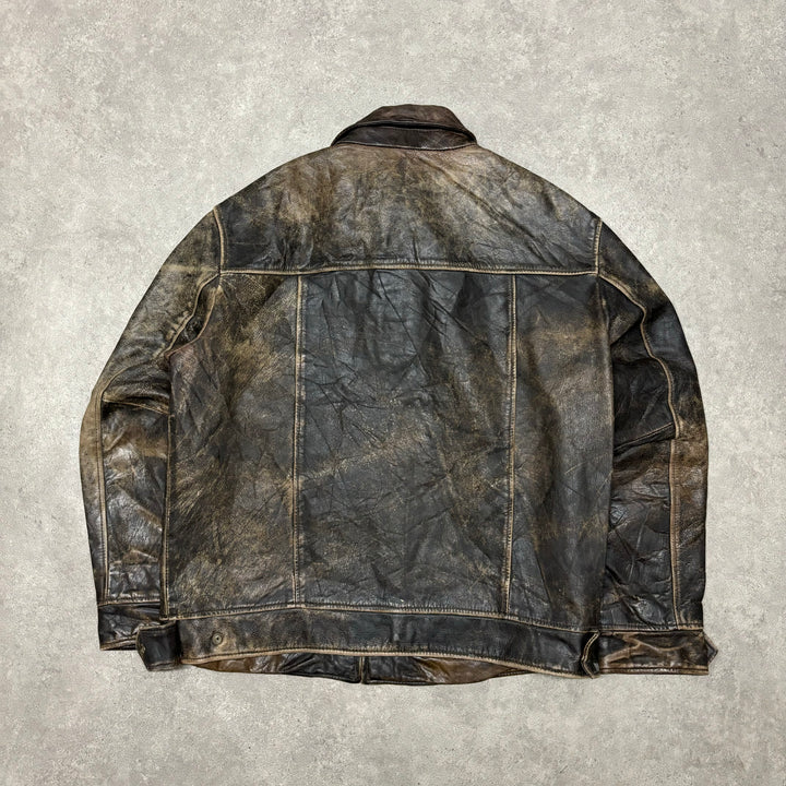 Vintage Faded Brown Leather Jacket (XL)