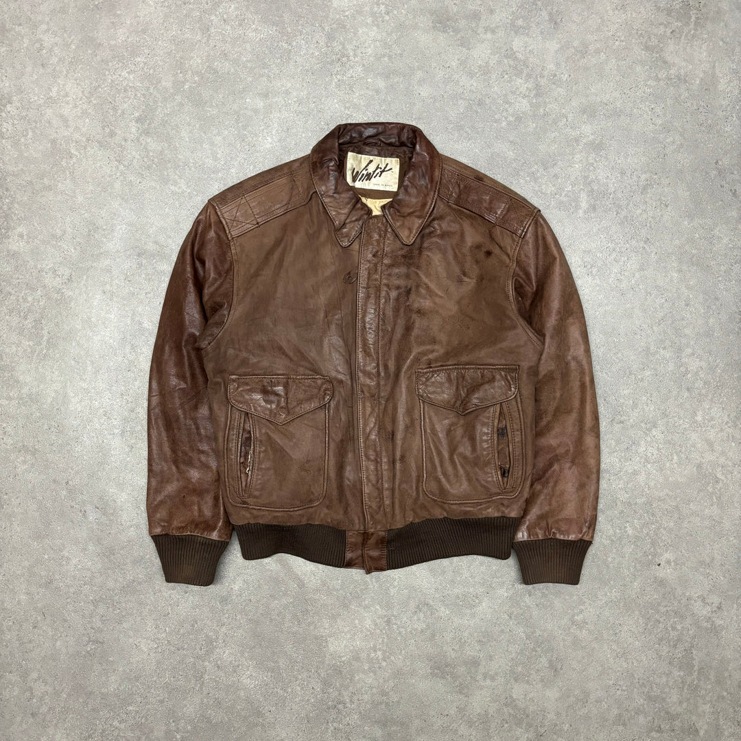 Vintage Faded Brown Leather Flight Jacket (M)