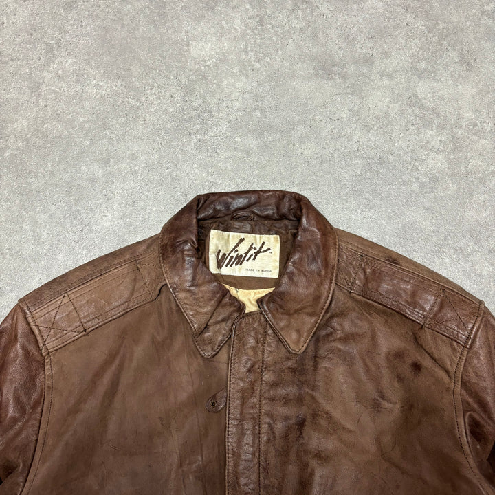 Vintage Faded Brown Leather Flight Jacket (M)