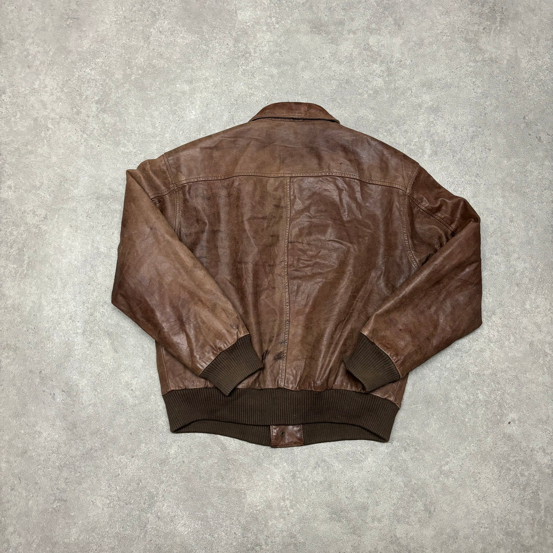 Vintage Faded Brown Leather Flight Jacket (M)