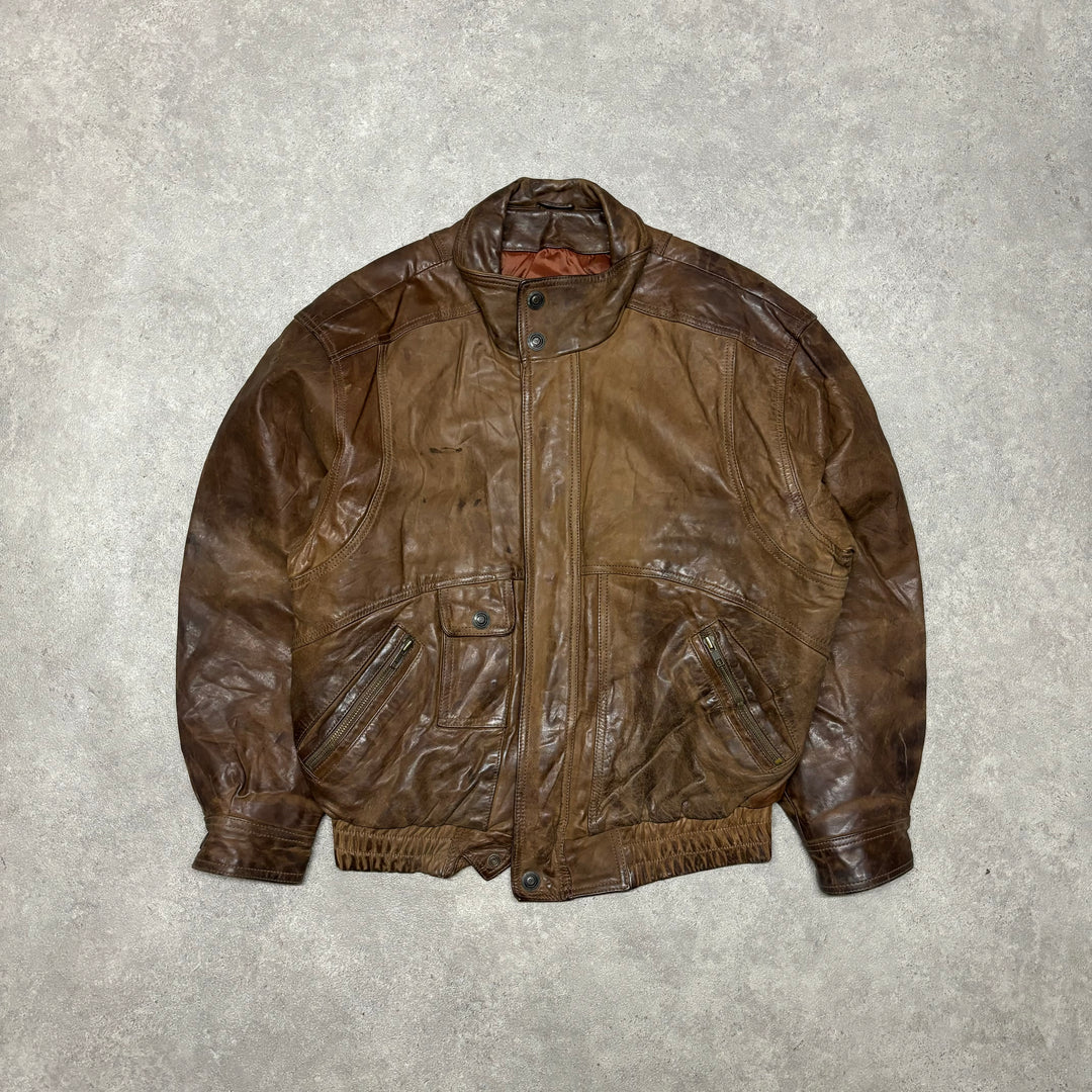 Vintage Faded Brown Leather Flight Jacket (S)