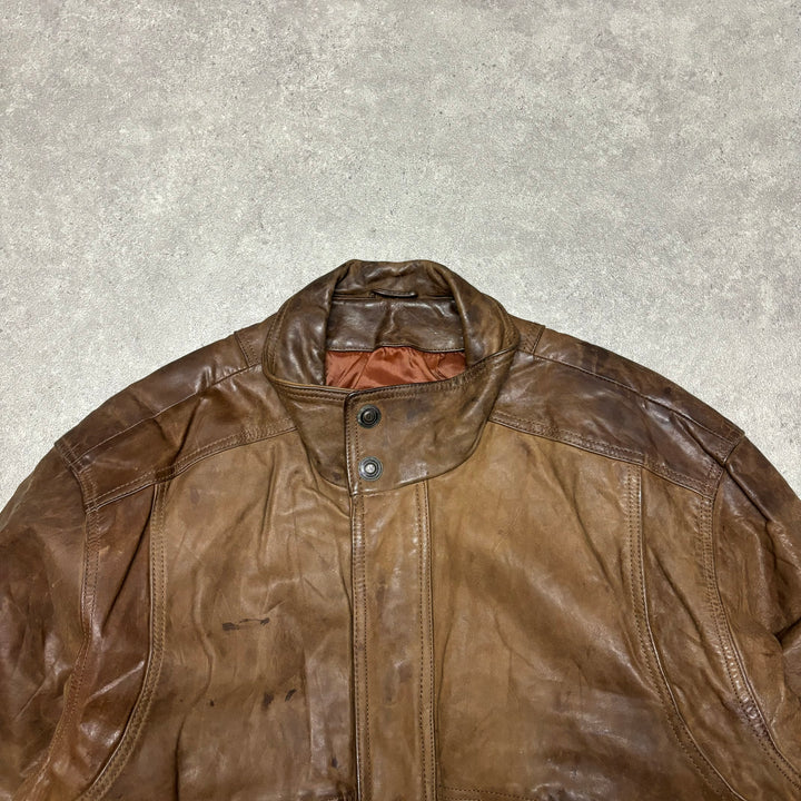 Vintage Faded Brown Leather Flight Jacket (S)