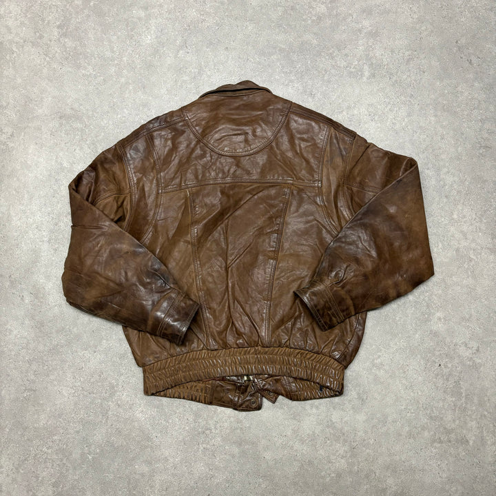 Vintage Faded Brown Leather Flight Jacket (S)