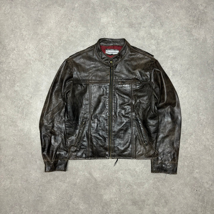 Vintage Faded Black Leather Flight Jacket (L)