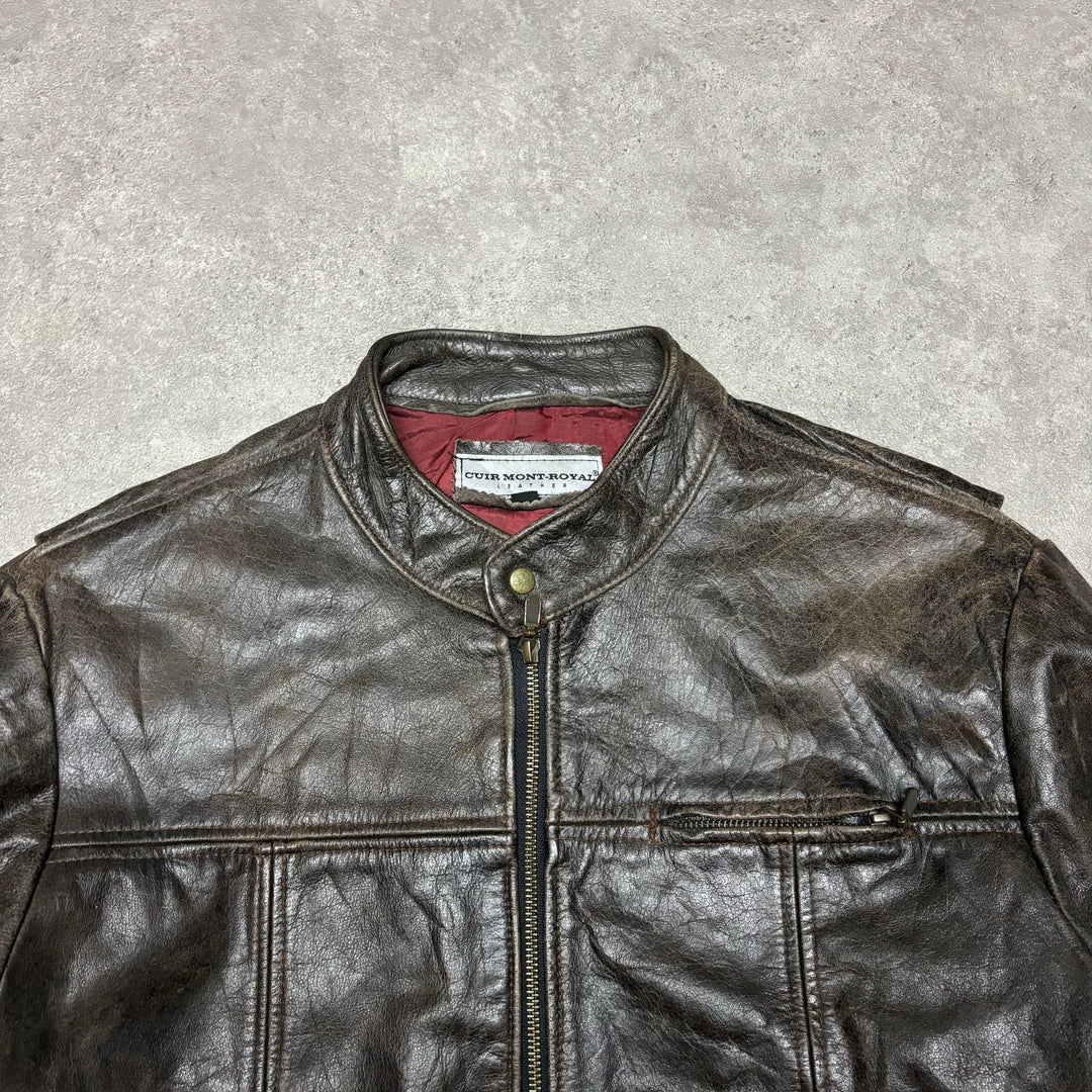 Vintage Faded Black Leather Flight Jacket (L)