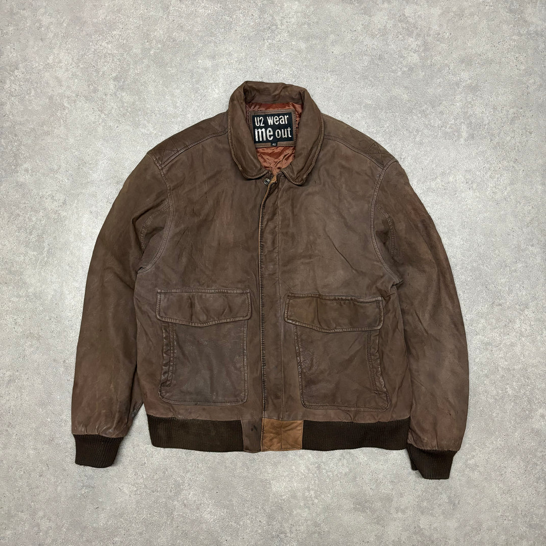 Vintage Brown Leather Flight Jacket (M)