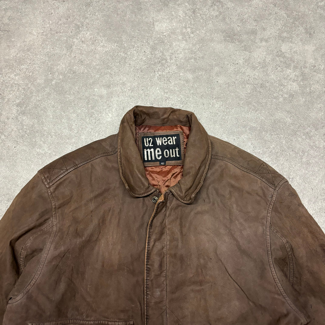 Vintage Brown Leather Flight Jacket (M)