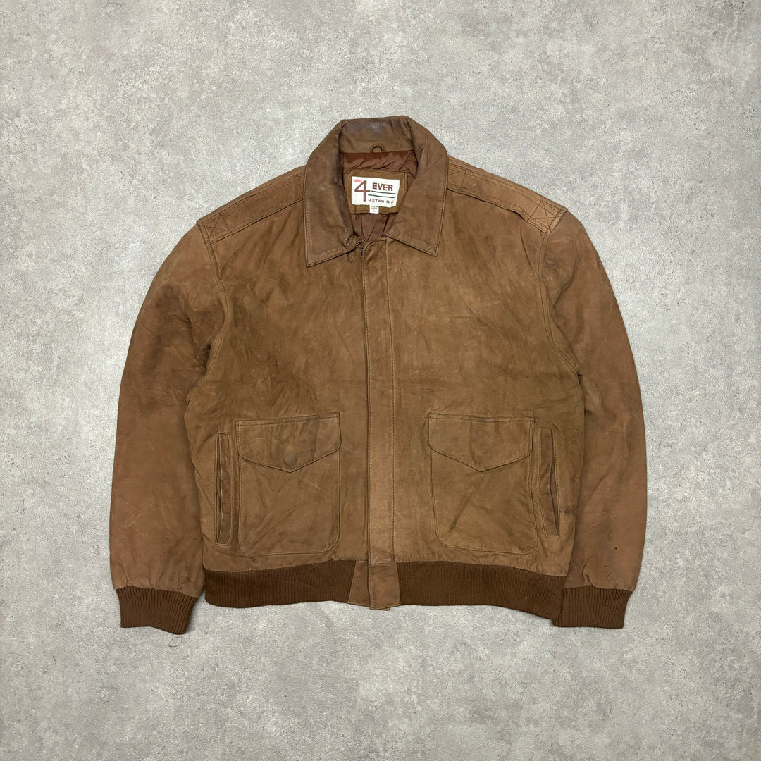 Vintage Light Brown Leather Flight Jacket (L)