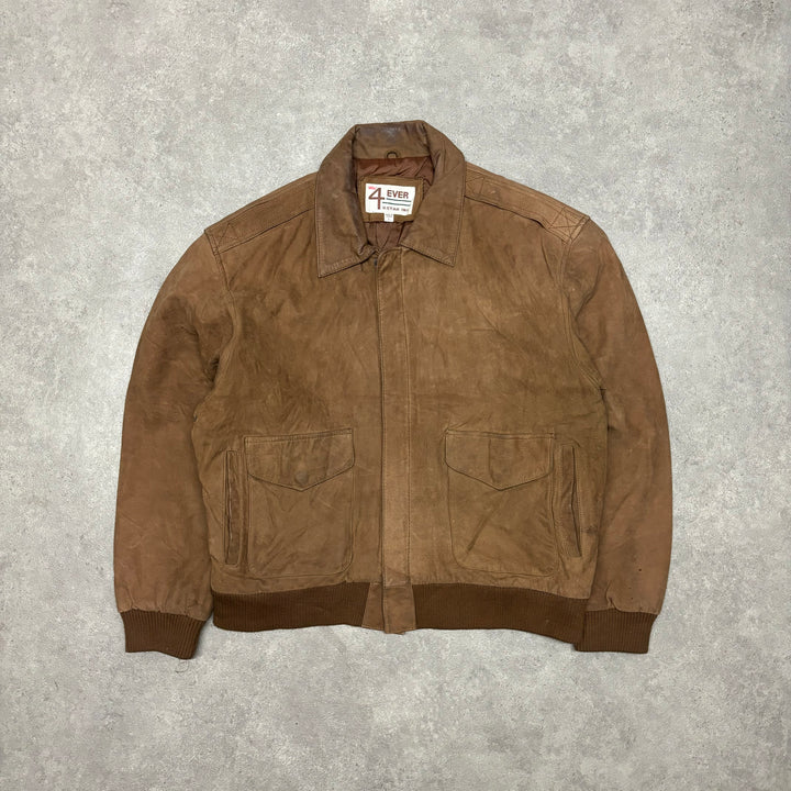 Vintage Light Brown Leather Flight Jacket (L)