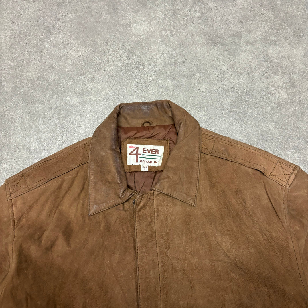 Vintage Light Brown Leather Flight Jacket (L)