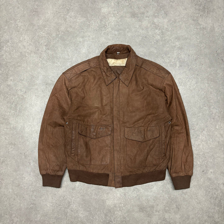 Vintage Light Brown Leather Flight Jacket (S)