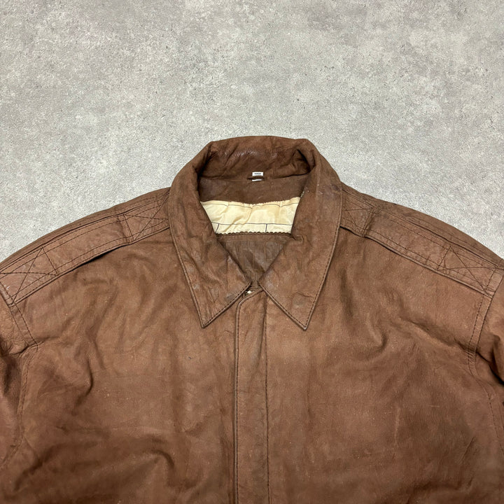 Vintage Light Brown Leather Flight Jacket (S)