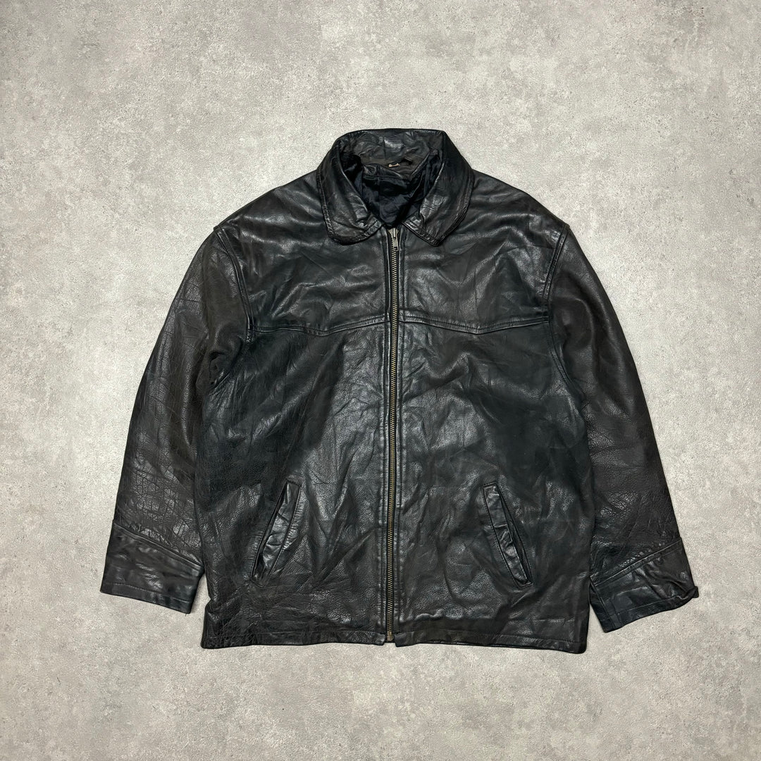 Vintage Black Leather Jacket (L)