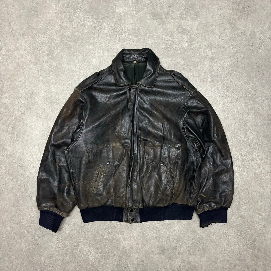 Vintage Black leather Flight Jacket (M)