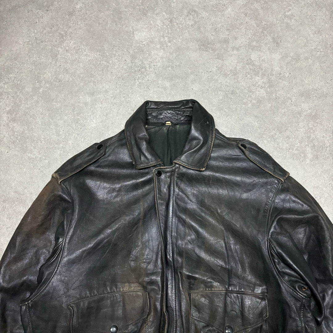 Vintage Black leather Flight Jacket (M)