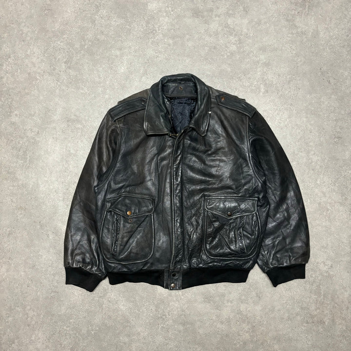 Vintage Black Leather Flight Jacket (L)