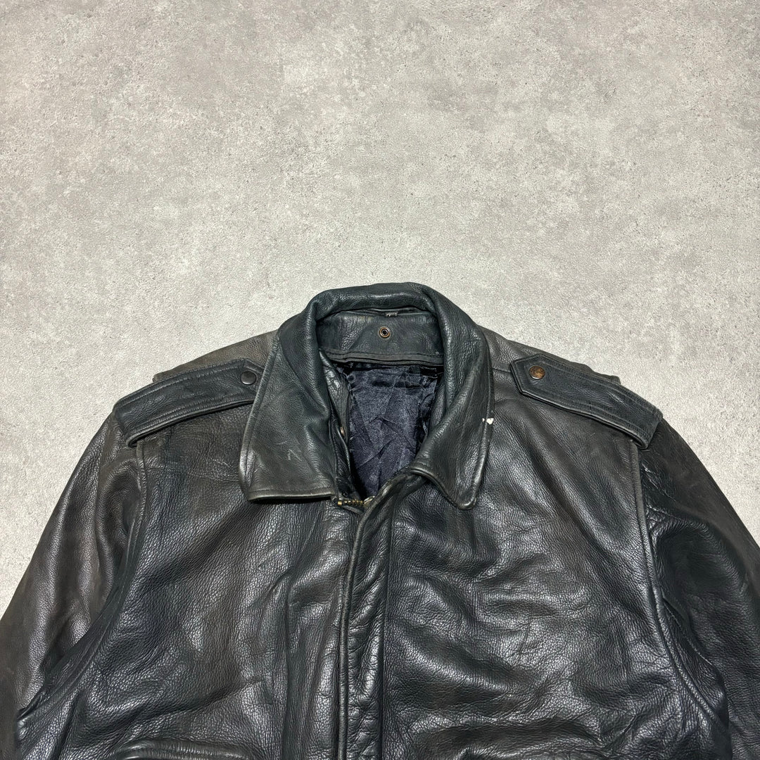 Vintage Black Leather Flight Jacket (L)