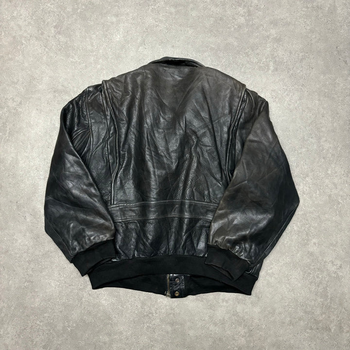 Vintage Black Leather Flight Jacket (L)