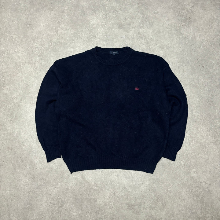 Vintage Burberry Navy Heavy Knitted Sweater (XL)