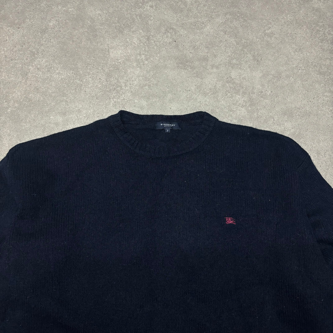 Vintage Burberry Navy Heavy Knitted Sweater (XL)