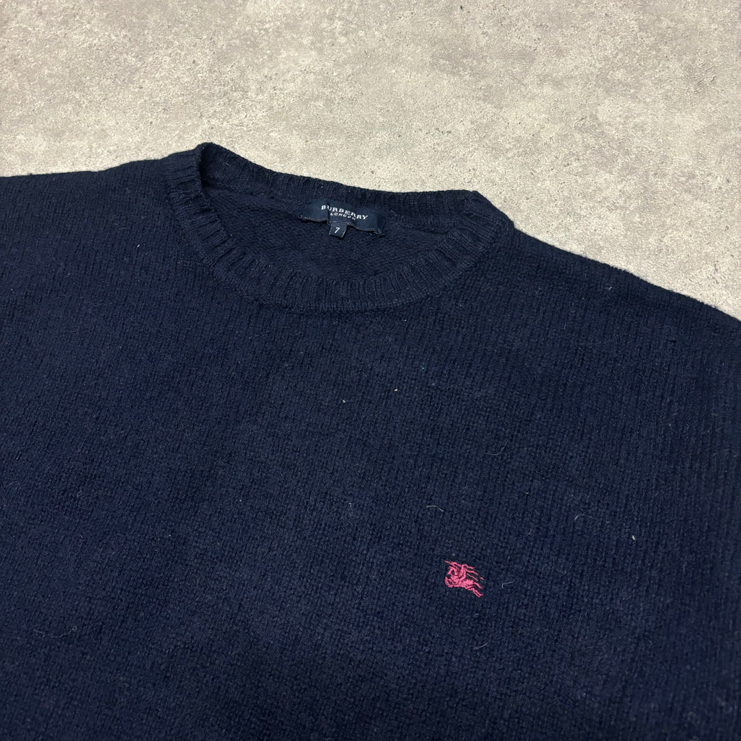 Vintage Burberry Navy Heavy Knitted Sweater (XL)