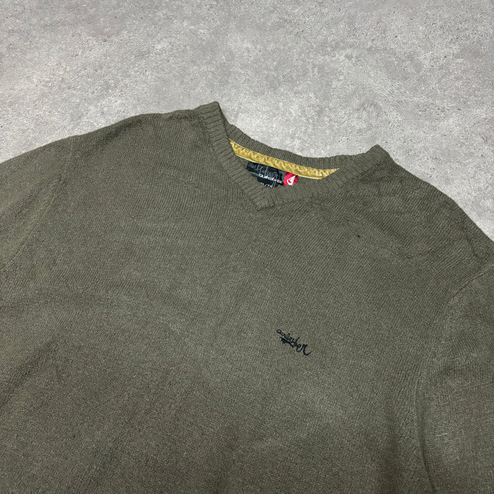 Vintage Quiksilver V-Neck Green Knitted Sweater (XL)