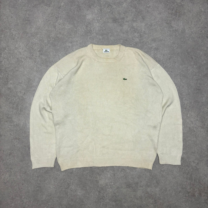 Vintage Lacoste Cream Crewneck Knitted Sweater (XXL)