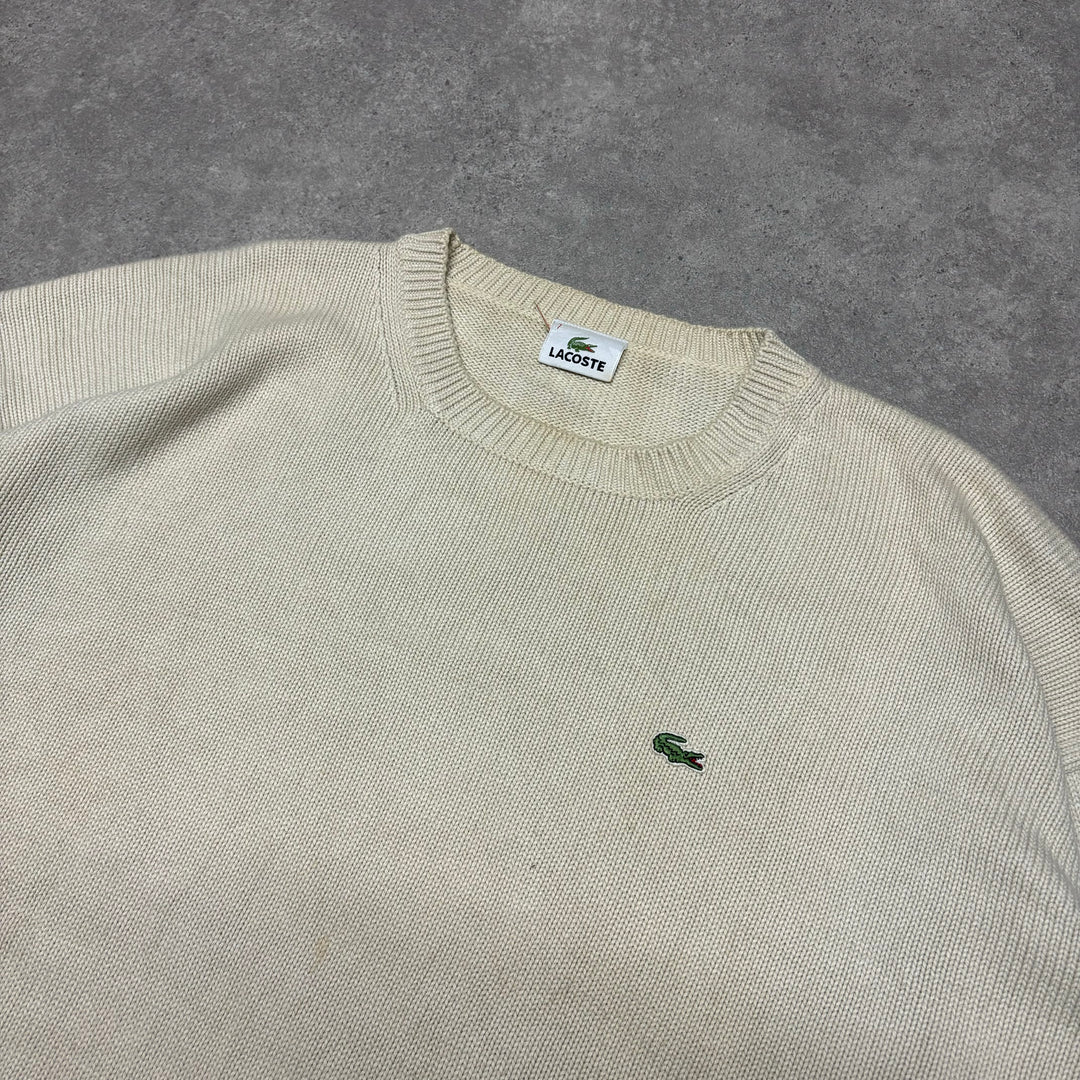 Vintage Lacoste Cream Crewneck Knitted Sweater (XXL)