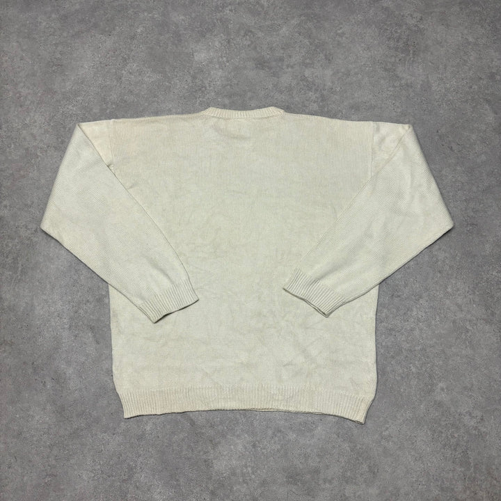 Vintage Lacoste Cream Crewneck Knitted Sweater (XXL)