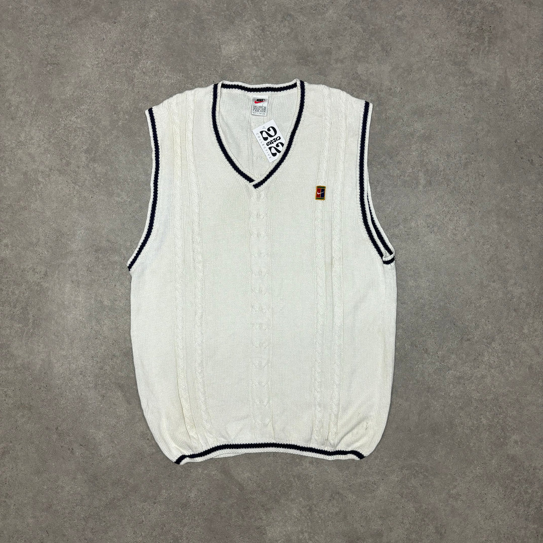 Vintage Nike Tennis White V-Neck Knitted Sweater Vest (L)