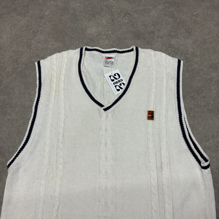 Vintage Nike Tennis White V-Neck Knitted Sweater Vest (L)