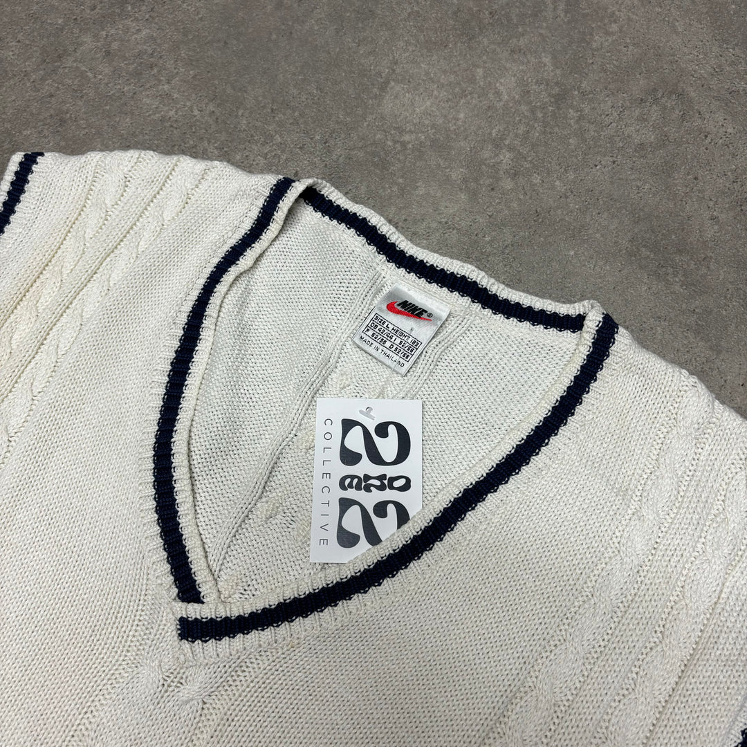 Vintage Nike Tennis White V-Neck Knitted Sweater Vest (L)