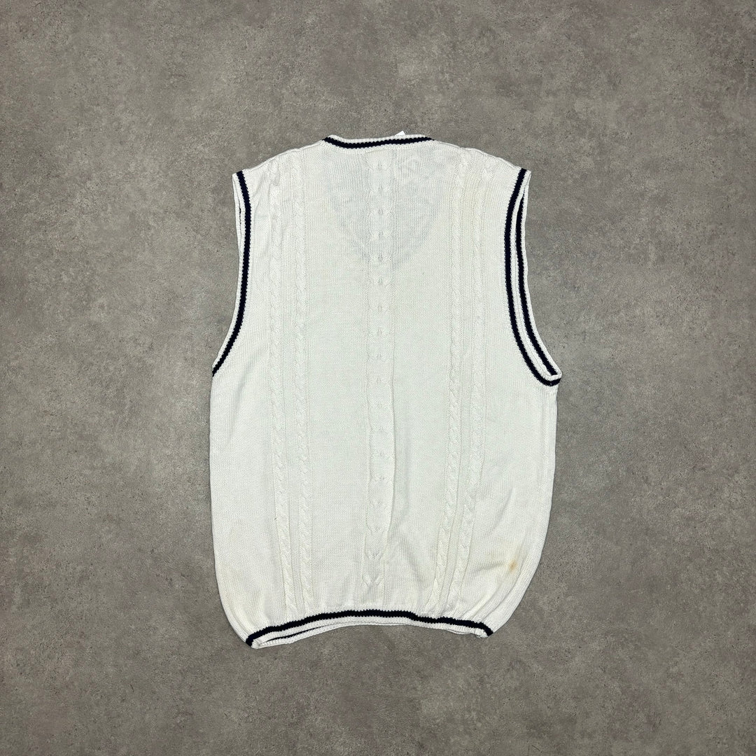 Vintage Nike Tennis White V-Neck Knitted Sweater Vest (L)