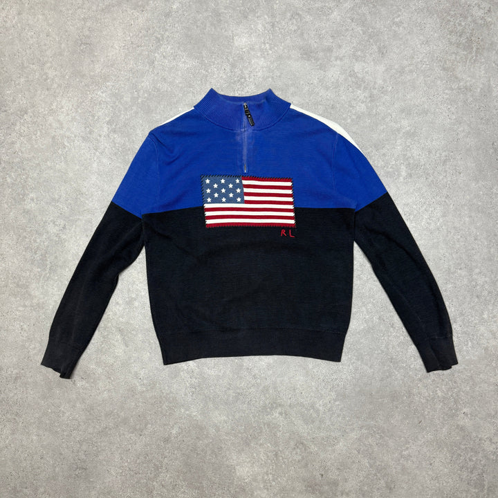 Polo Ralph Lauren Quarter Zip American Flag One Size S  Blue