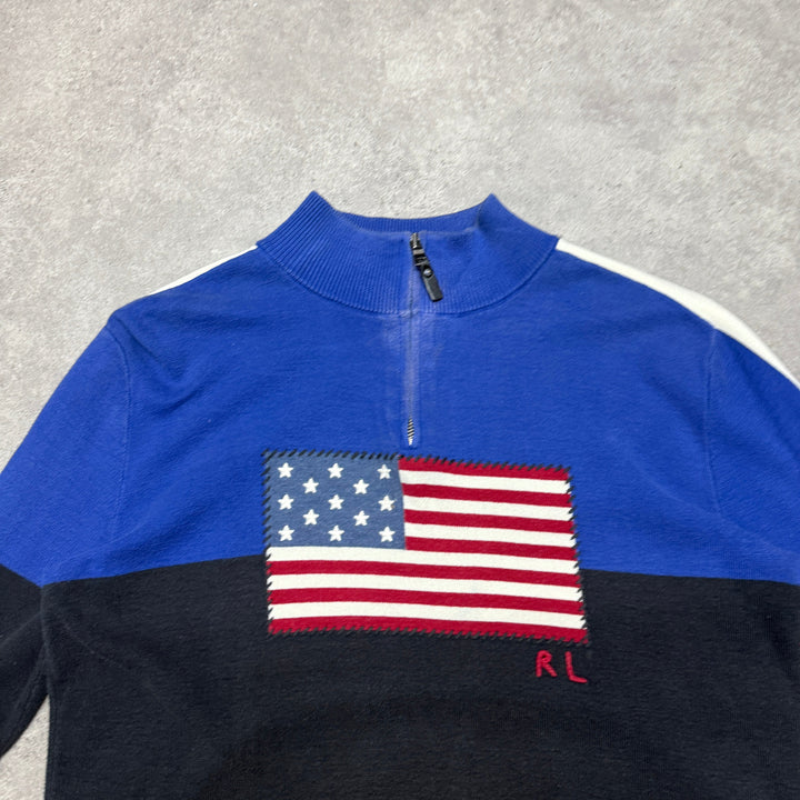 Polo Ralph Lauren Quarter Zip American Flag One Size S  Blue