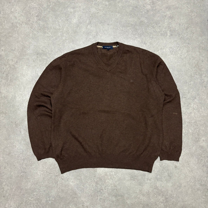 Vintage Burberry Brown V-Neck Knitted Sweater (M)