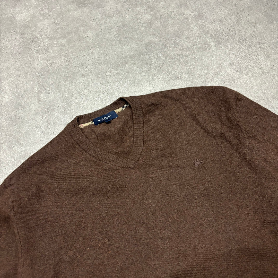 Vintage Burberry Brown V-Neck Knitted Sweater (M)