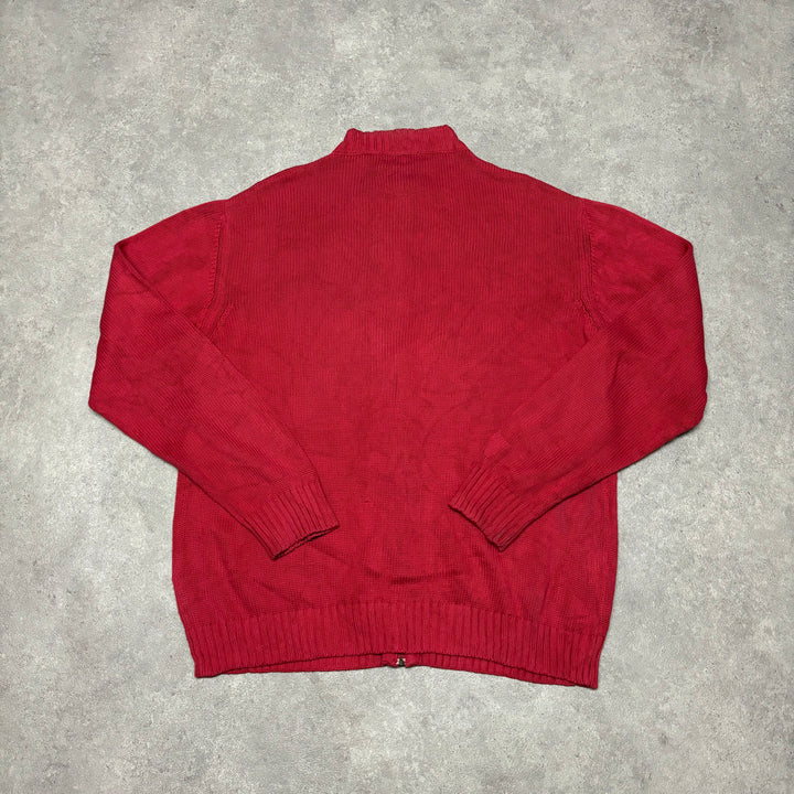 Vintage Burberry Red Full Zip Knitted Jumper (XL)