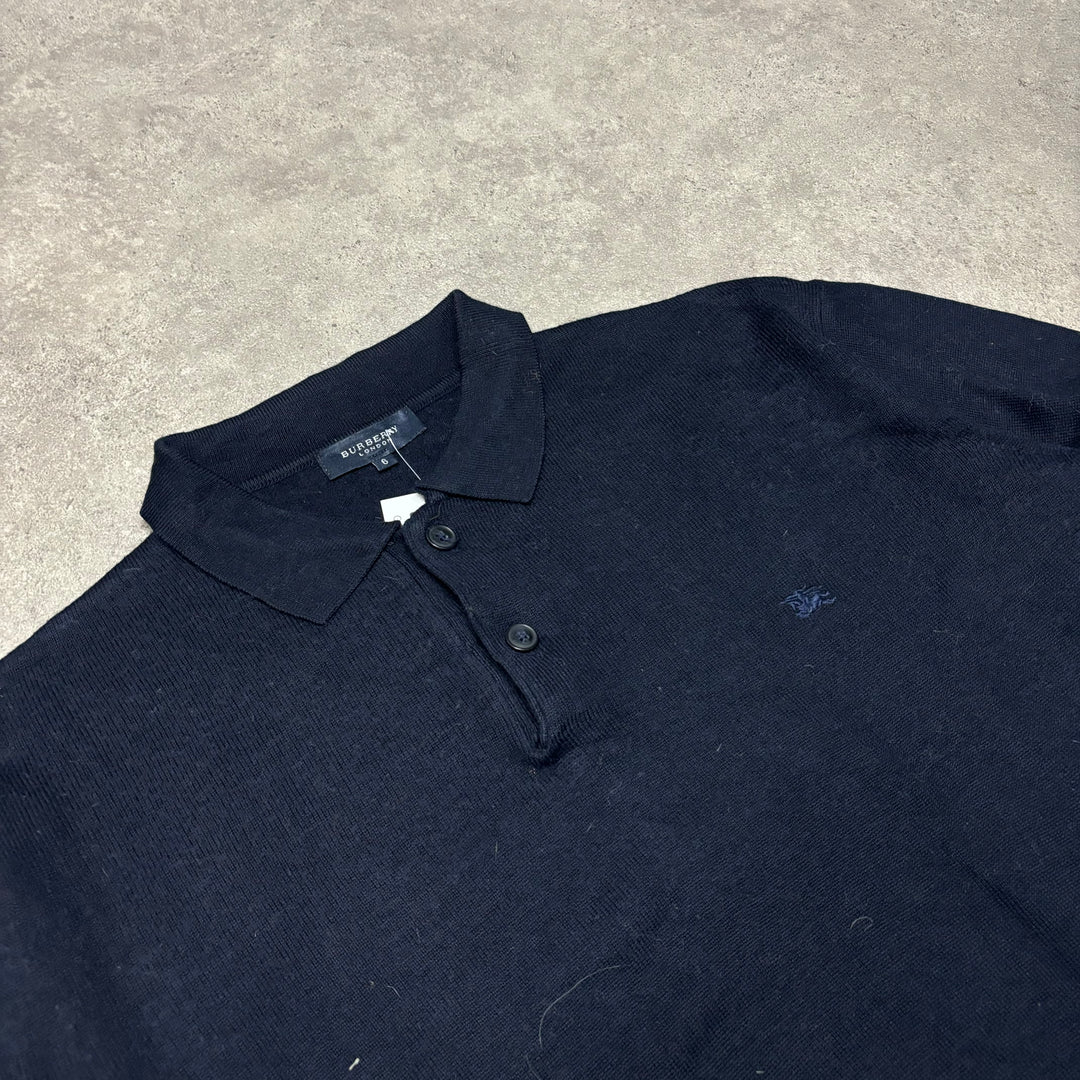 Vintage Burberry Navy Collared Knitted Sweater (L)