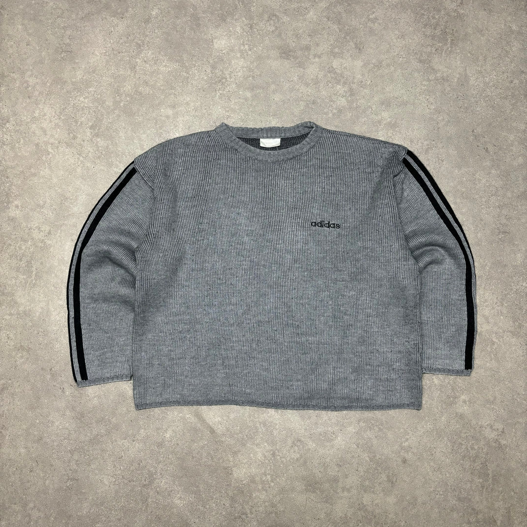 Vintage Adidas Grey Heavy Knitted Sweater (XXL)