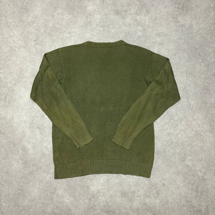 90's Vintage Adidas Green Large Logo Heavy Knitted Sweater (L)