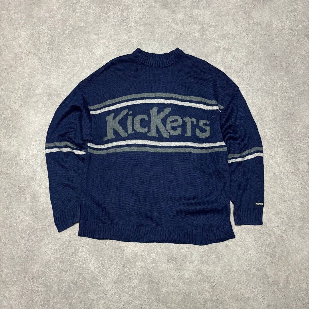 Vintage Kickers Navy Spell Out Heavy Knitted Sweater (L)