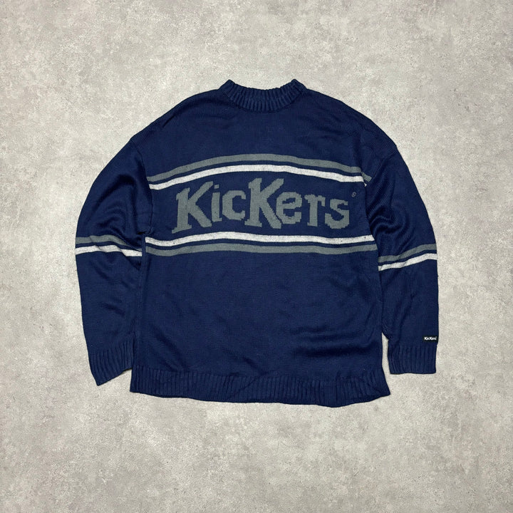 Vintage Kickers Navy Spell Out Heavy Knitted Sweater (L)