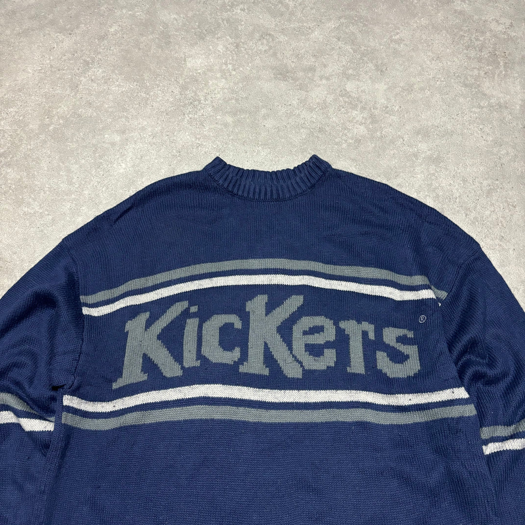 Vintage Kickers Navy Spell Out Heavy Knitted Sweater (L)