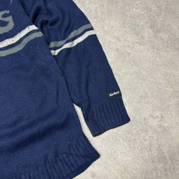 Vintage Kickers Navy Spell Out Heavy Knitted Sweater (L)