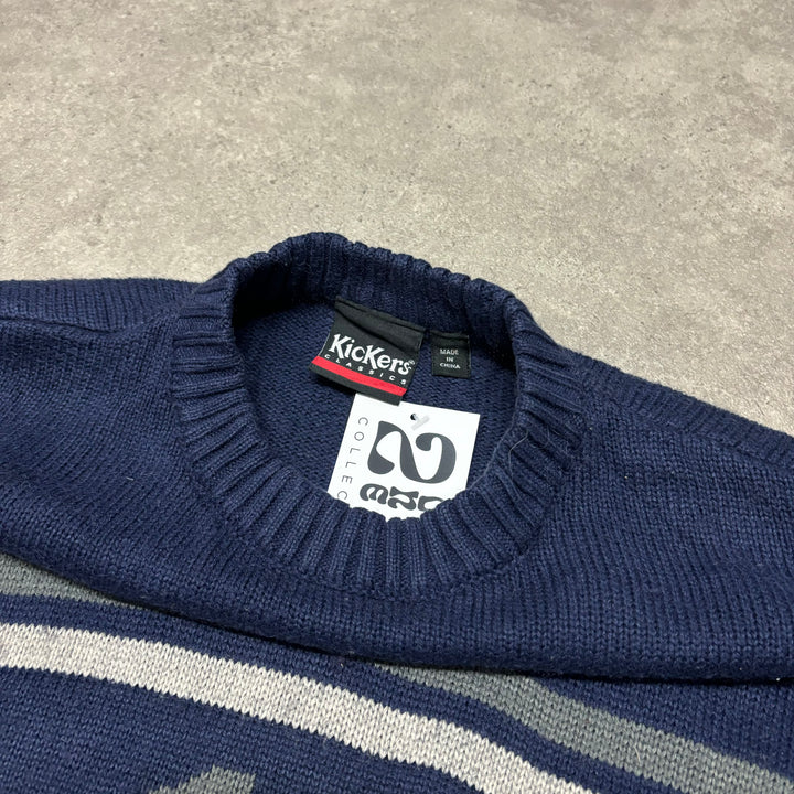 Vintage Kickers Navy Spell Out Heavy Knitted Sweater (L)