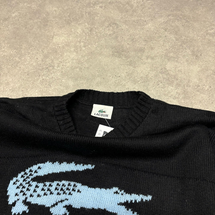 Vintage Lacoste Black Large Logo Knitted Swearer (XL)