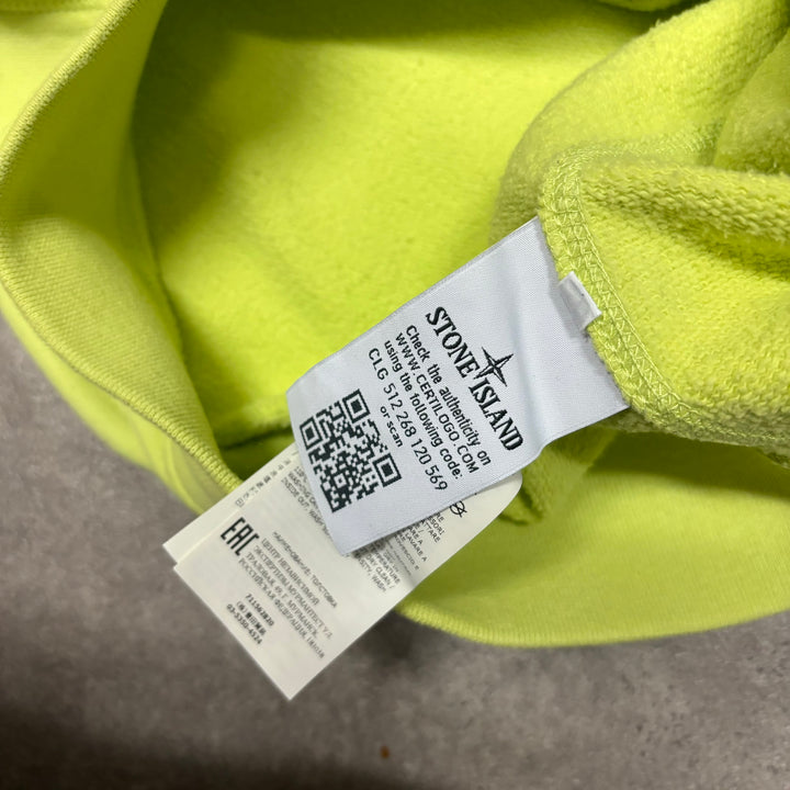 Vintage Stone Island Lime Green Pullover Hoodie (XL)